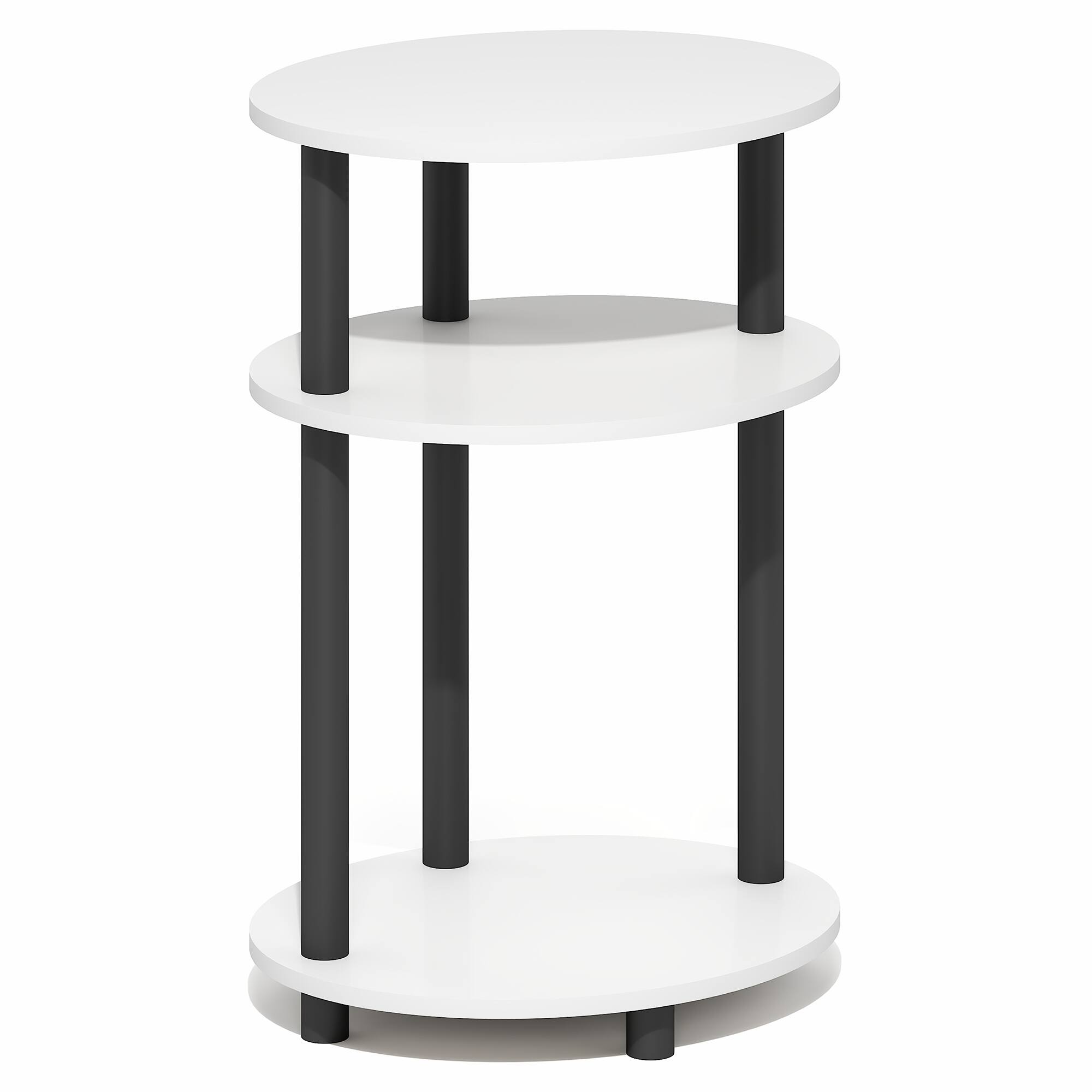 Alt View 5. Furinno - TURN-N-TUBE 3-Tier Oval Night Stand, Toolless Assembly Narrow Nightstand, Modern Compact Side Table, End Table - White/Black.