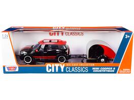 Mini Cooper S Countryman with Travel Trailer "City Classics" Series 1/24 Diecast Model Car by Motormax - Black and Red