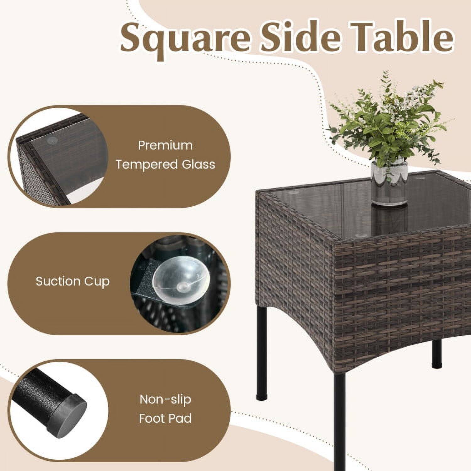 Square Side Table

- Premium Tempered Glass
- Suction Cup
- Non-slip Foot Pad