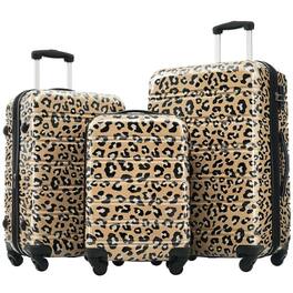 BreeBe - Hardshell Luggage Sets 3 pcs Spinner Suitcase with TSA Lock Lightweight-20'+24'+28' Luggages - Brown Leopard
