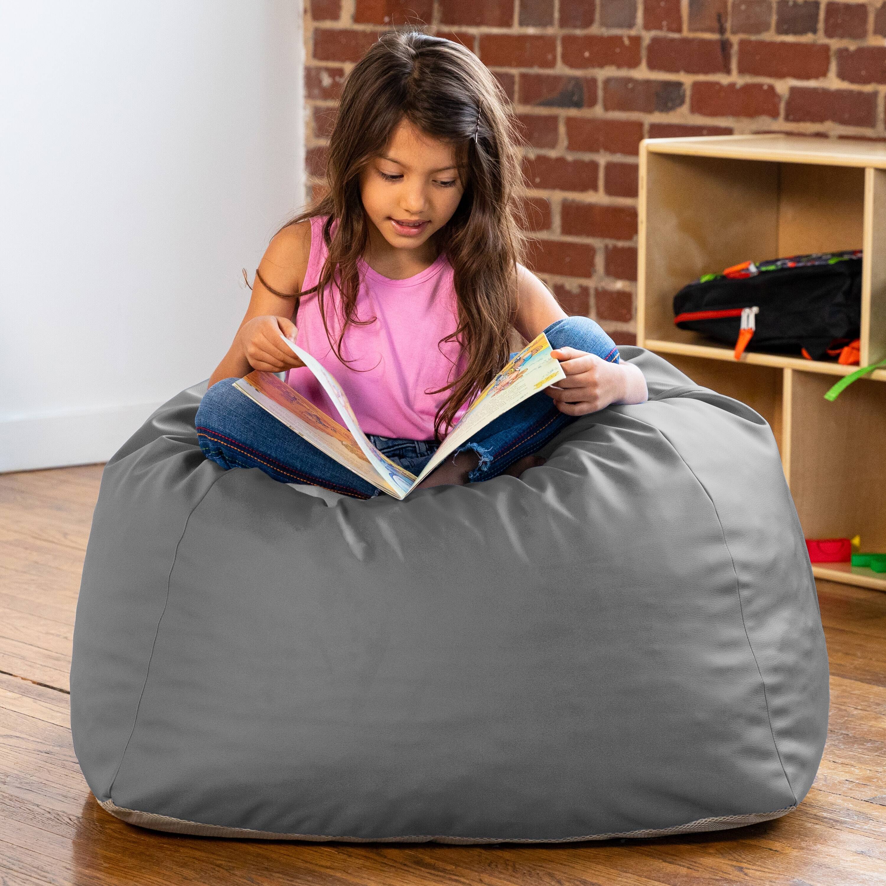 Left. Jaxx - Jaxx Gumdrop Jr. Kids Bean Bag for Early Childhood & Educational Environments, Premium Vinyl - Charcoal - Charcoal.