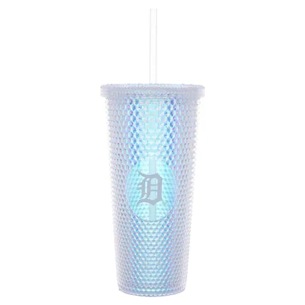 Front. Logo Brands - Detroit Tigers 24oz. Iridescent Studded Travel Tumbler with Straw - Multicolor.