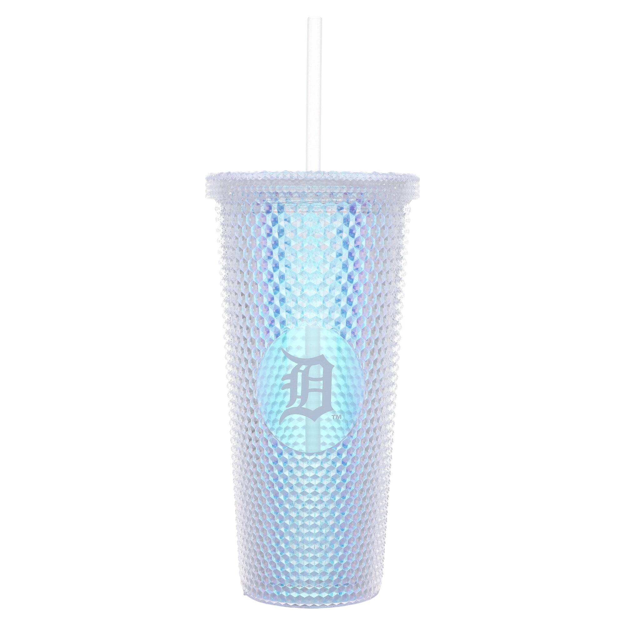 Front. Logo Brands - Detroit Tigers 24oz. Iridescent Studded Travel Tumbler with Straw - Multicolor.