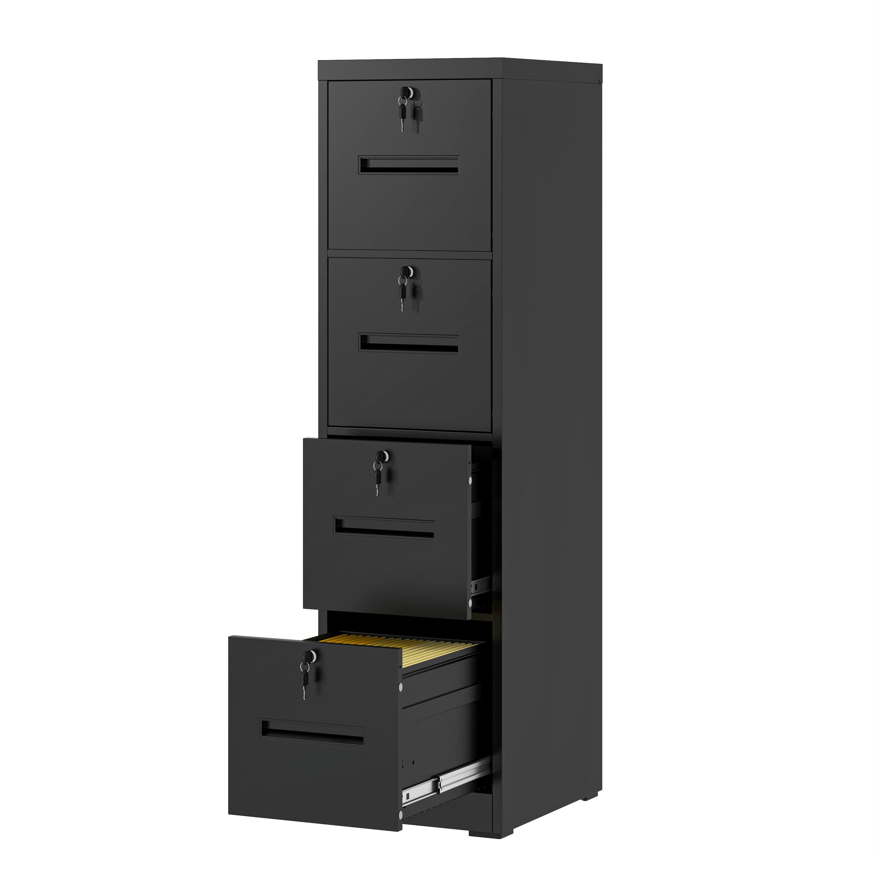 Front. COWLOWN - 4 Drawer Lockable Black Metal Vertical File Cabinet Fits Letter Legal A4 F4 Size Assembly Required for Home Office.