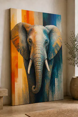 FC Design - Large Ready-to-Hang 24x36"- Elephant Art Painting Home Wall Décor - MultiColor
