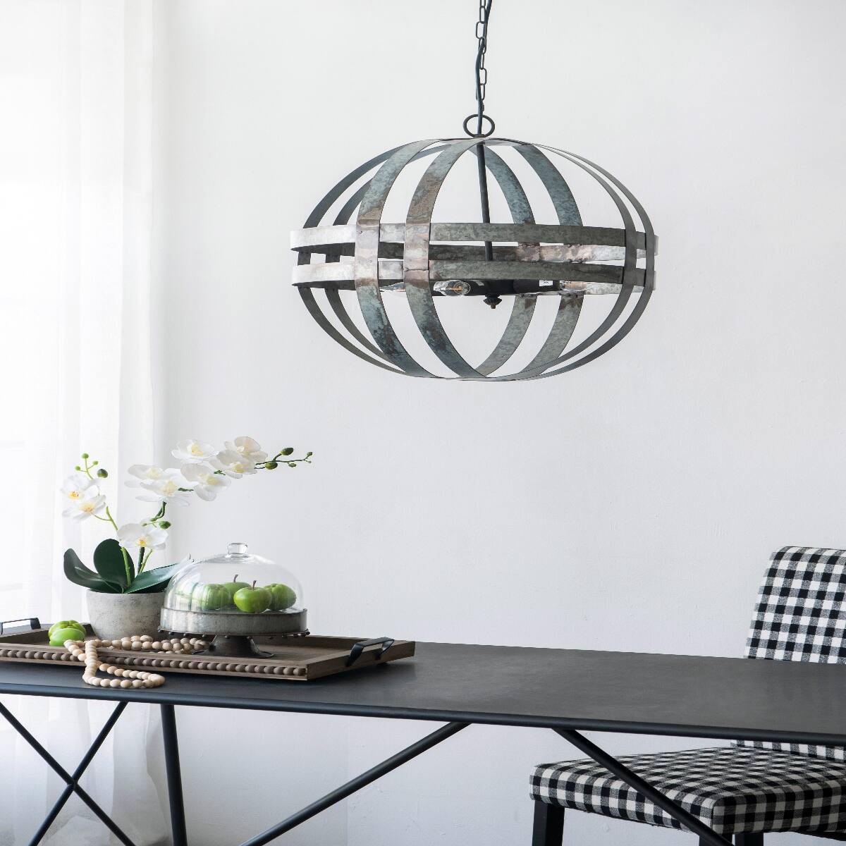 Back. Loheer - Loheer 4-Light Galvanized Steel Chandelier with Adjustable Chain, Antique Silver.