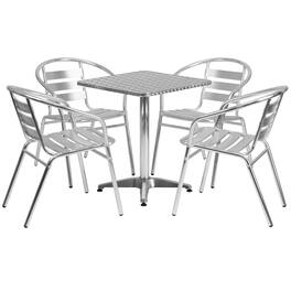Emma + Oliver - 23.5'' Square Indoor-Outdoor Table Set with 4 Slat Back Chairs - Aluminum