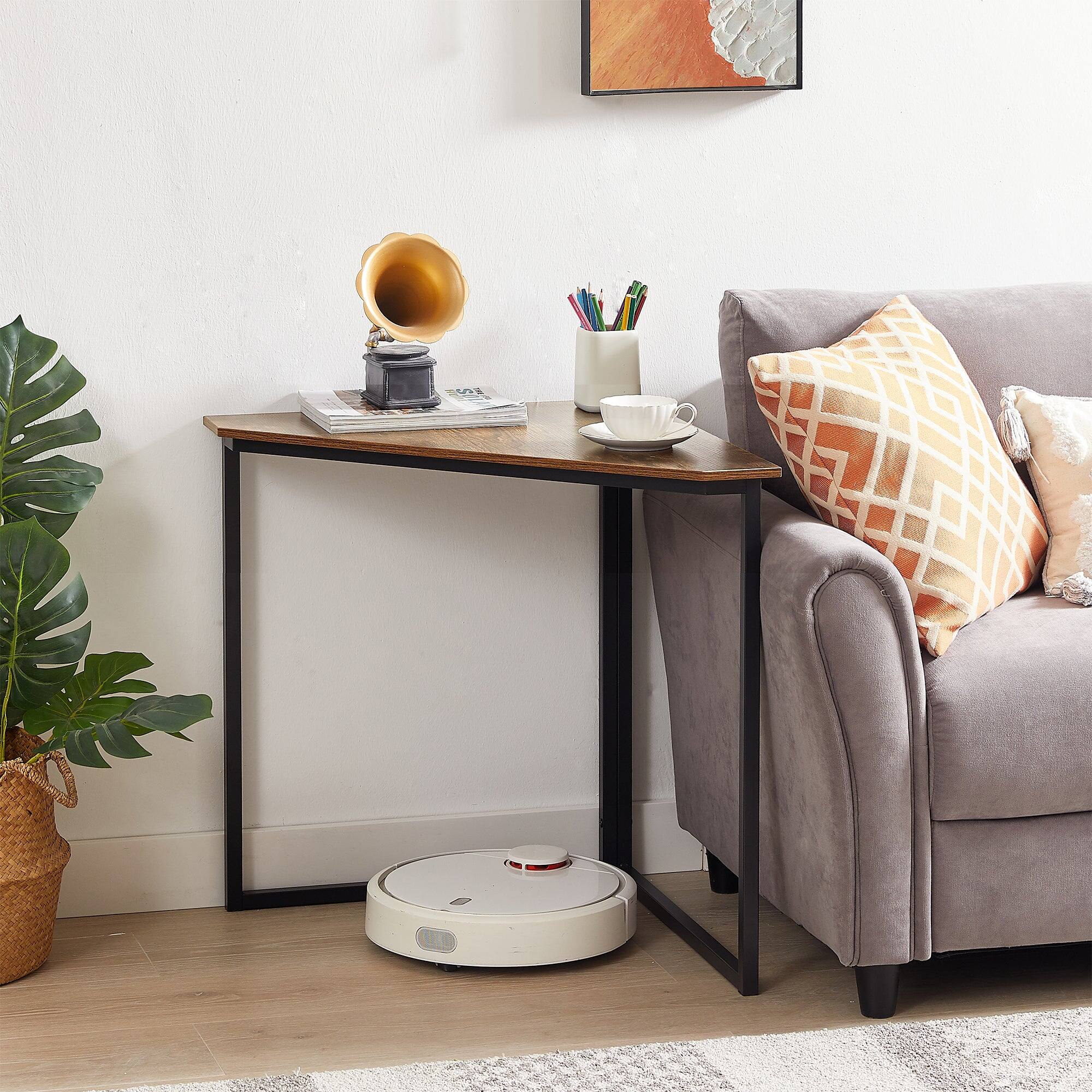 Alt View 2. Vecelo - Industrial Corner Shelf Table-Corner Cabinet with Ventilation Door, Computer Desk Metal Frame Corner Writing Desk - Brown.