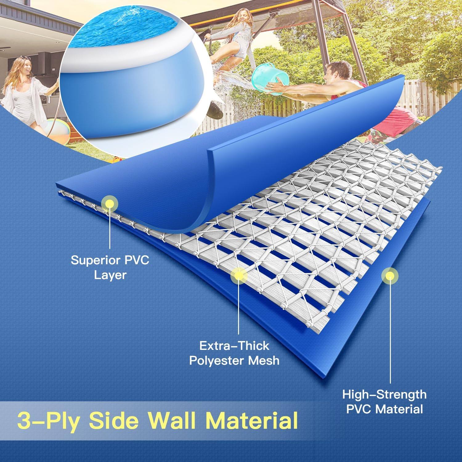 Superior PVC Layer, Extra-Thick Polyester Mesh, High-Strength PVC Material, 3-Ply Side Wall Material