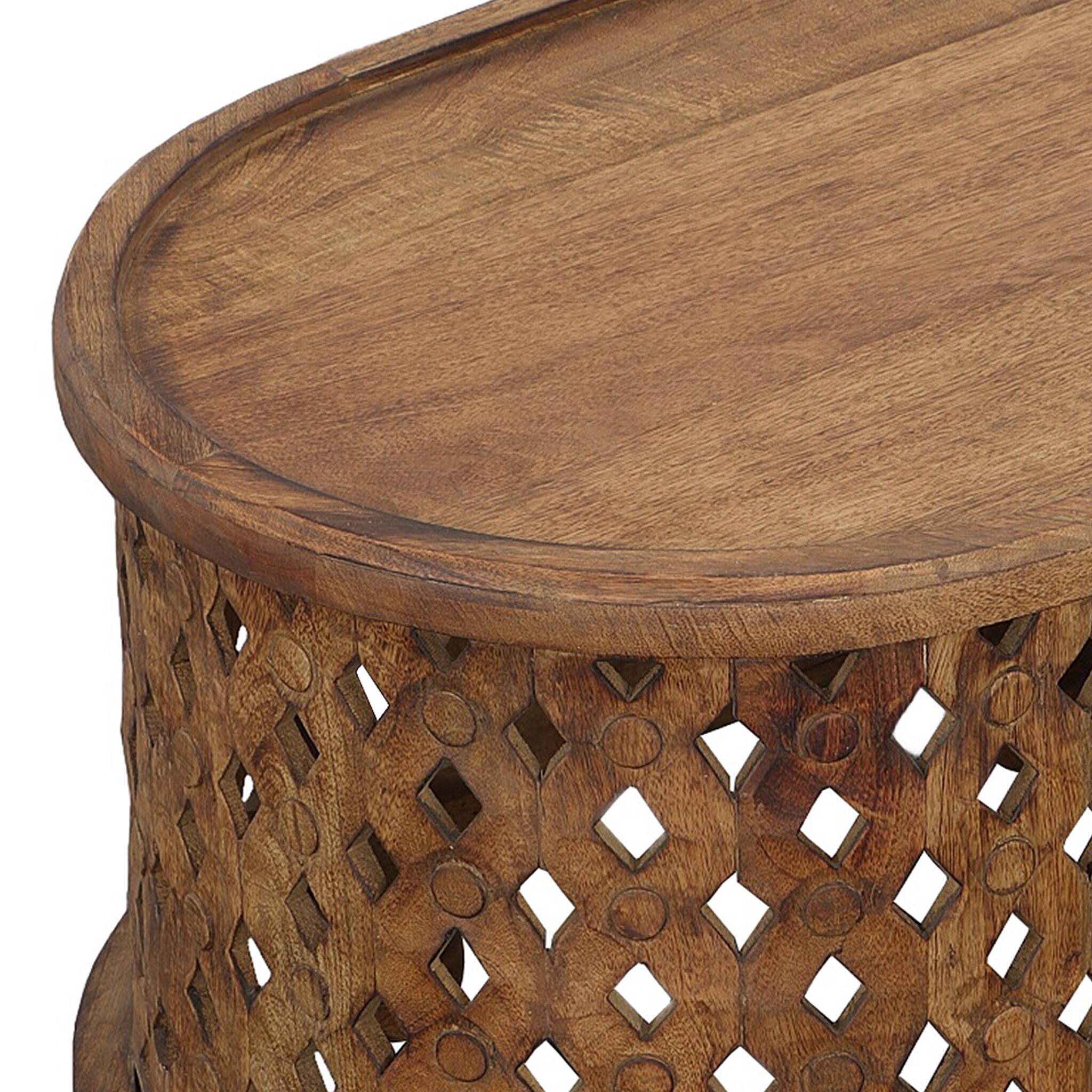 Alt View 4. Manhattan Lane - 36 Inch Handcrafted Oval Coffee Table, Intricate Cutout Design - Brown.