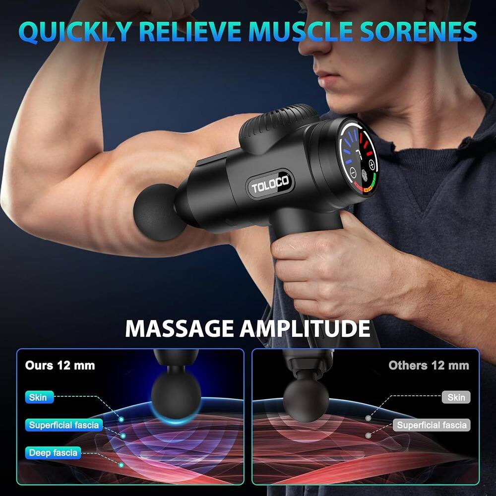 QUICKLY RELIEVE MUSCLE SORENESS

MASSAGE AMPLITUDE

Ours 12 mm
- Skin
- Superficial fascia
- Deep fascia

Others 12 mm
- Skin
- Superficial fascia
