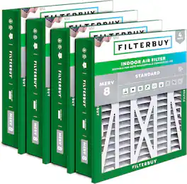 Filterbuy - 20x20x5 MERV 8 Dust & Allergy Defense, Pleated HVAC AC Furnace Air Filters for Honeywell Return Grille (4-Pack) - Silver