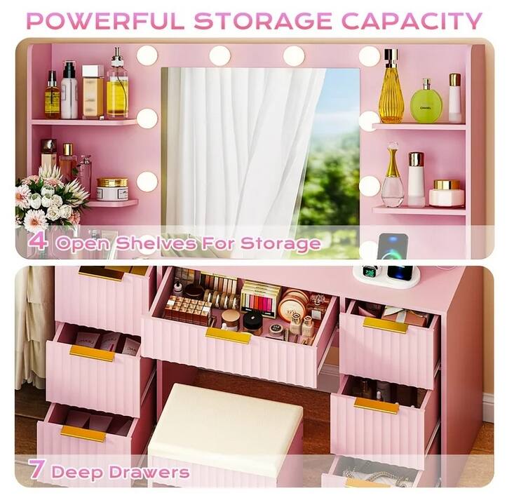 POWERFUL STORAGE CAPACITY

4 Open Shelves For Storage

7 Deep Drawers