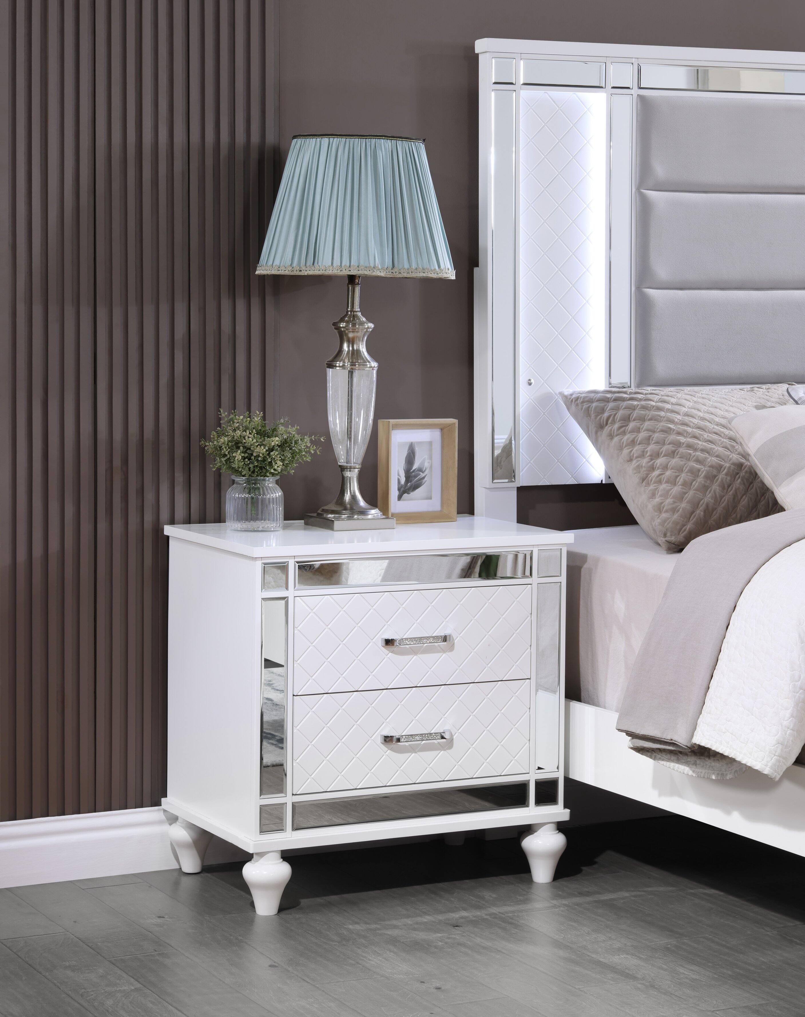 Front. Tiramisubest - Silver Champagne Nightstand with Contemporary Design - White.