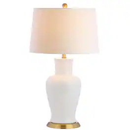 Jonathan Y - Julian 29" Traditional Classic Ceramic Urn LED Table Lamp - White/Gold