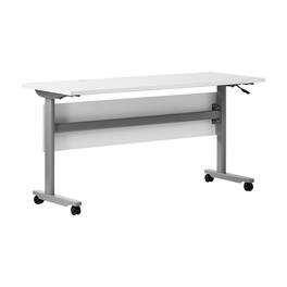 Emma + Oliver - Hahn Heavy-Duty Flip Top Training Table with Nesting Design, Privacy Panel, T-Legs, Tabletop, Metal Frame - White Top/Gray Frame