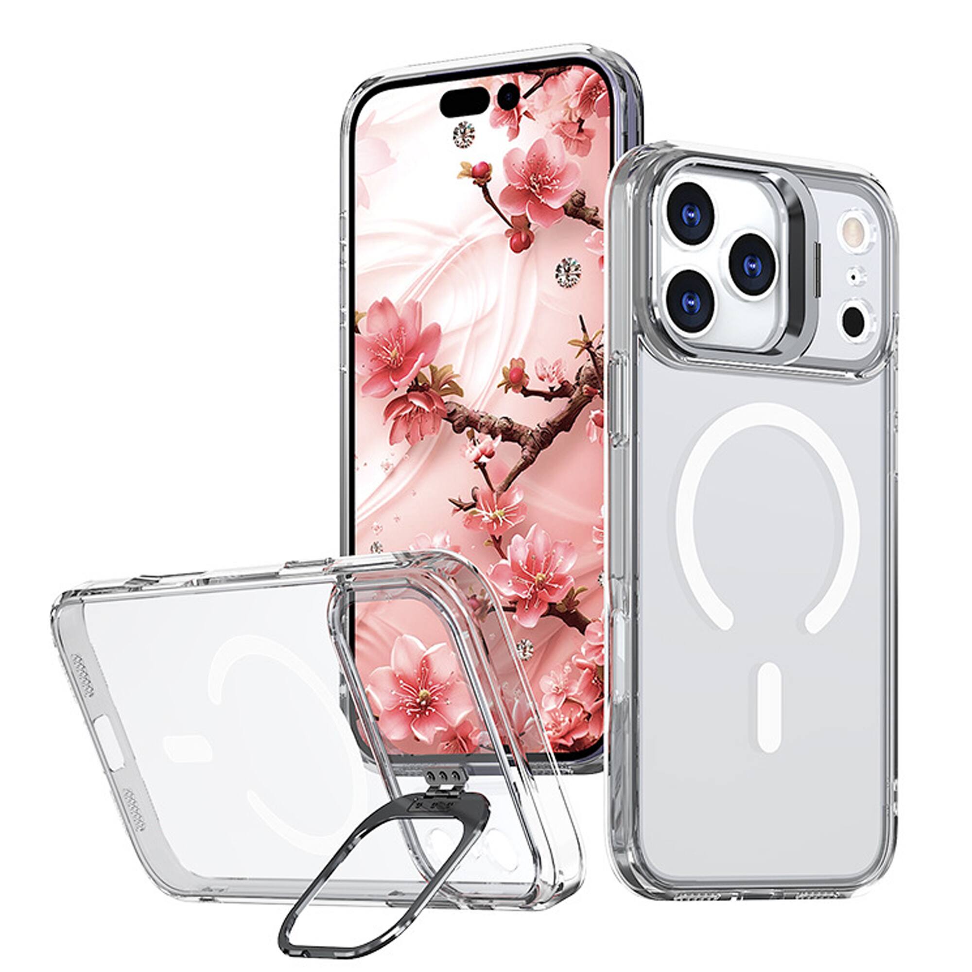 Front. YONWAY - Designed iPhone 17 Pro Max Clear Case, Compatible MagSafe, Shockproof Protection Cover with Camera Kickstand - Clear.