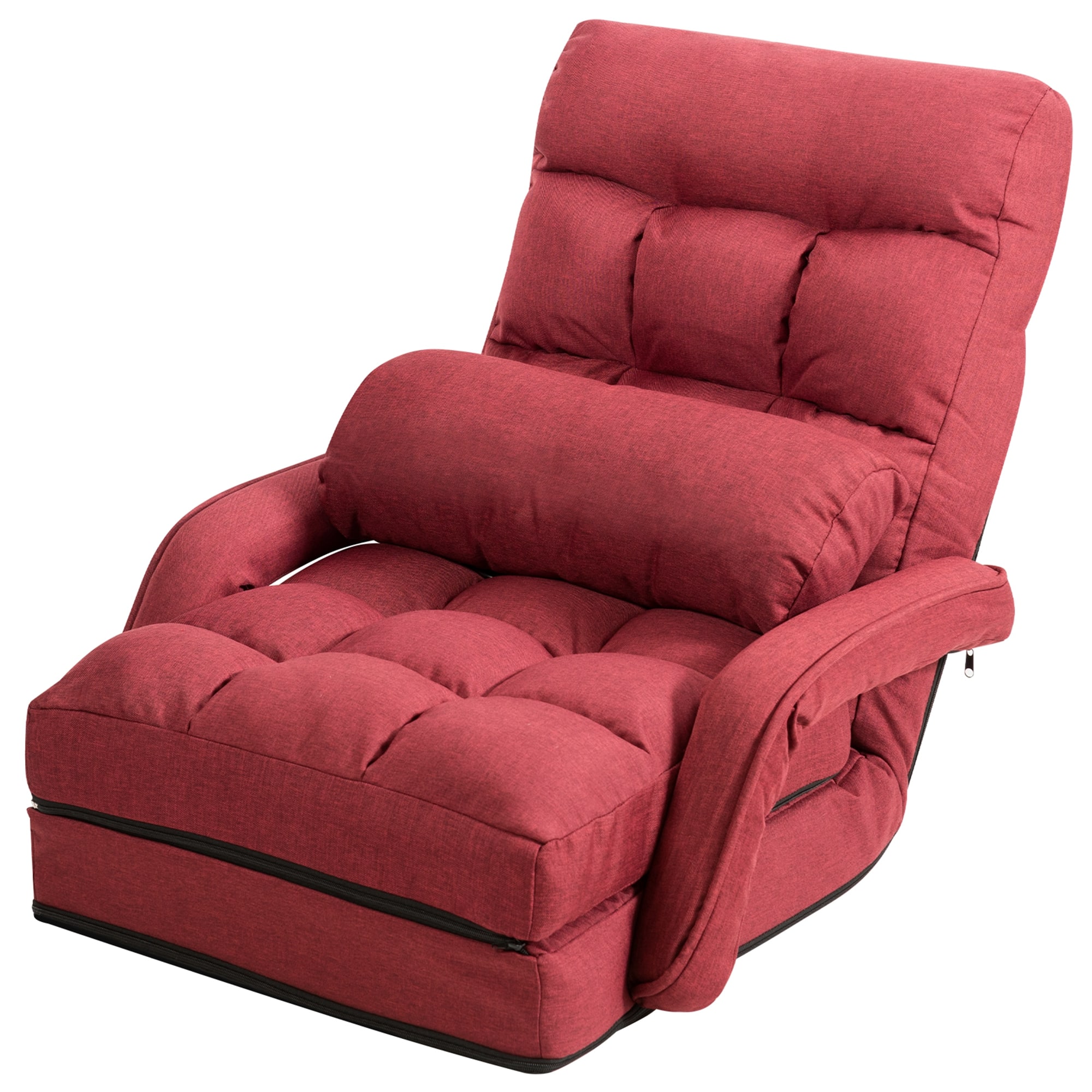 Front. Costway - Costway Folding Floor Single Sofa Recliner Chair W/ a Pillow 5 Adjustable Backrest Position Leisure Lounge Couch Red - Red.