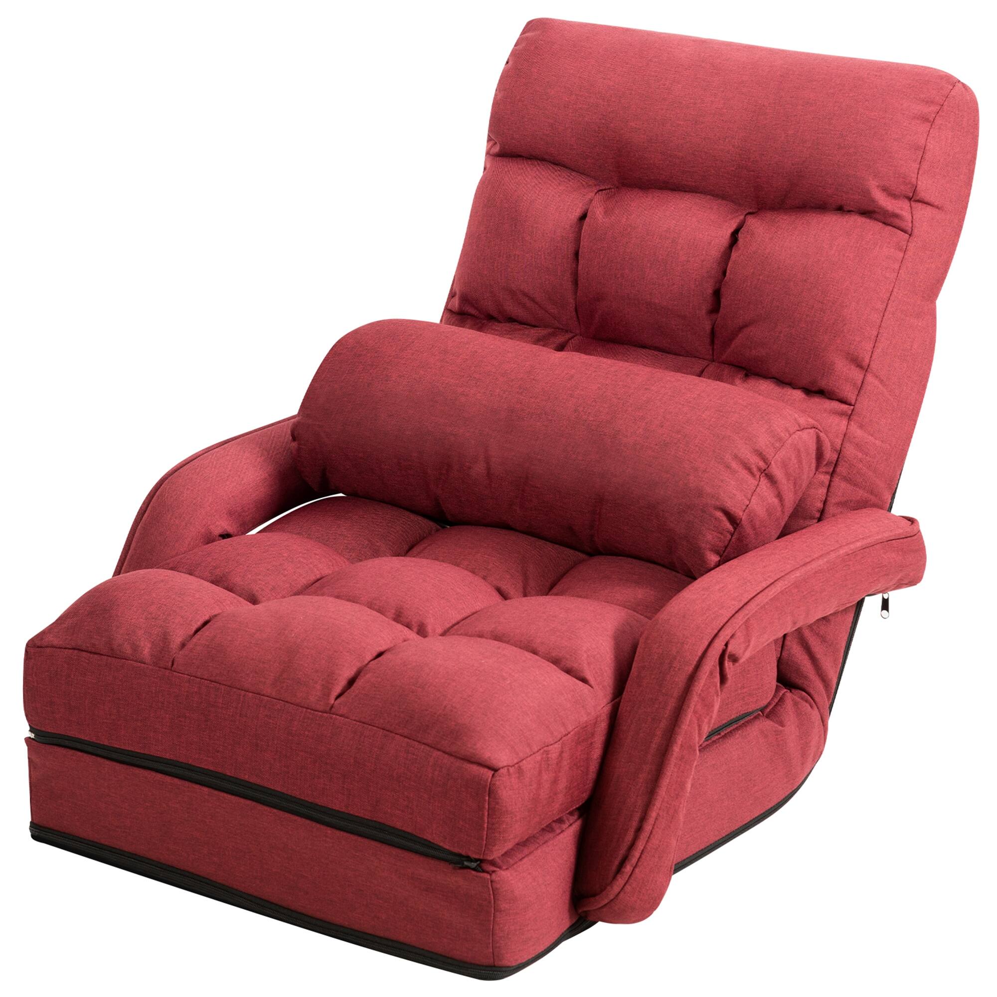 Costway - Folding Floor Single Sofa Recliner Chair W/ a Pillow 5 Adjustable Backrest Position Leisure Lounge Couch Red - Red