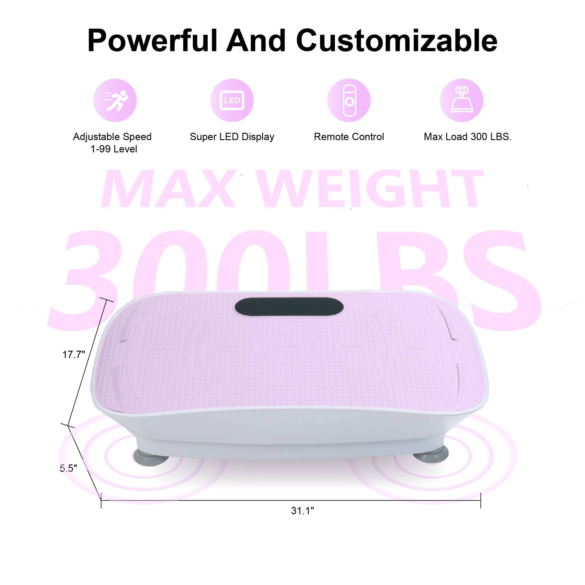 Powerful And Customizable LED Adjustable Speed Super LED Display Remote Control Max Load 300 LBS. 1-99 Level MAX WEIGHT 300 LBS 17.7" 5.5" 31.1"