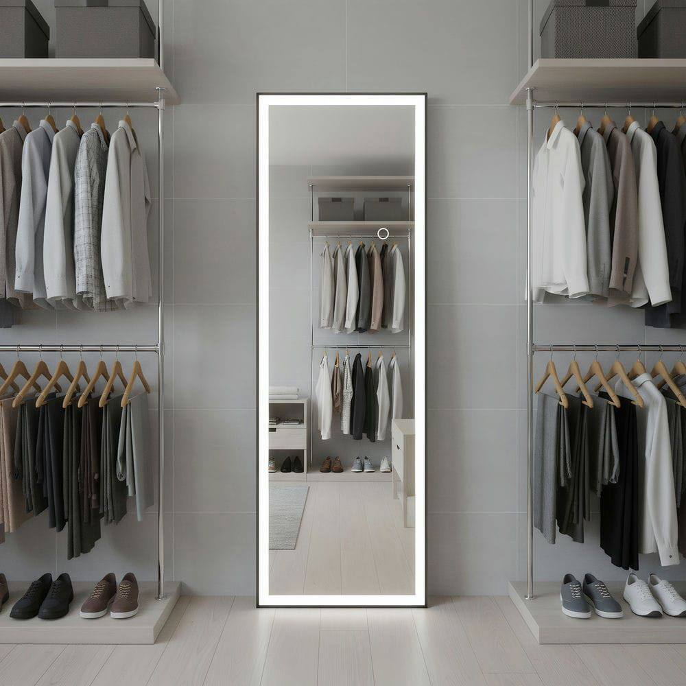 Alt View 5. Kadyn - 58x18 Inch Large Vertical LED Wall Mirror with Slim Black Frame for Bedroom - Black.