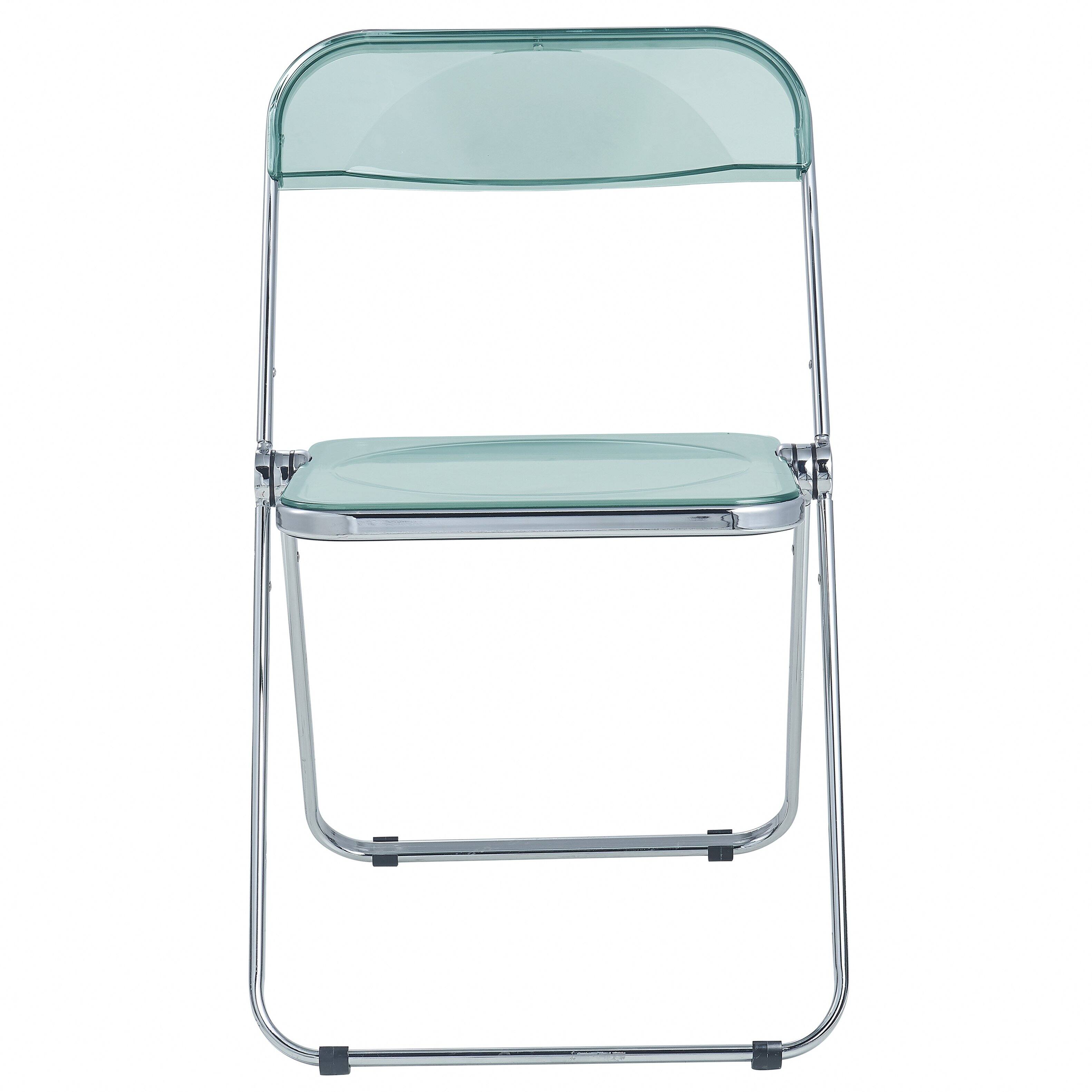 Alt View 2. LeisureMod - Lawrence 2-PCS Clear Accent Chair, Folding Acrylic Design with Chrome Frame, Portable Assembled Seating - Jade Green.