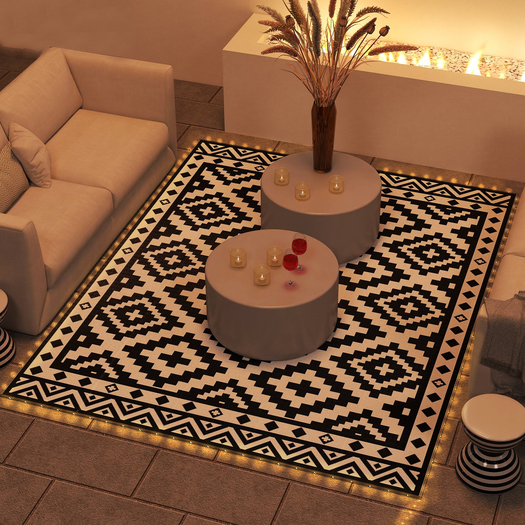 Alt View 1. Outsunny - Rug Carpet Reversible Plastic Straw Rug with LED Lights Black and White 10' x 8' for - Black and White.