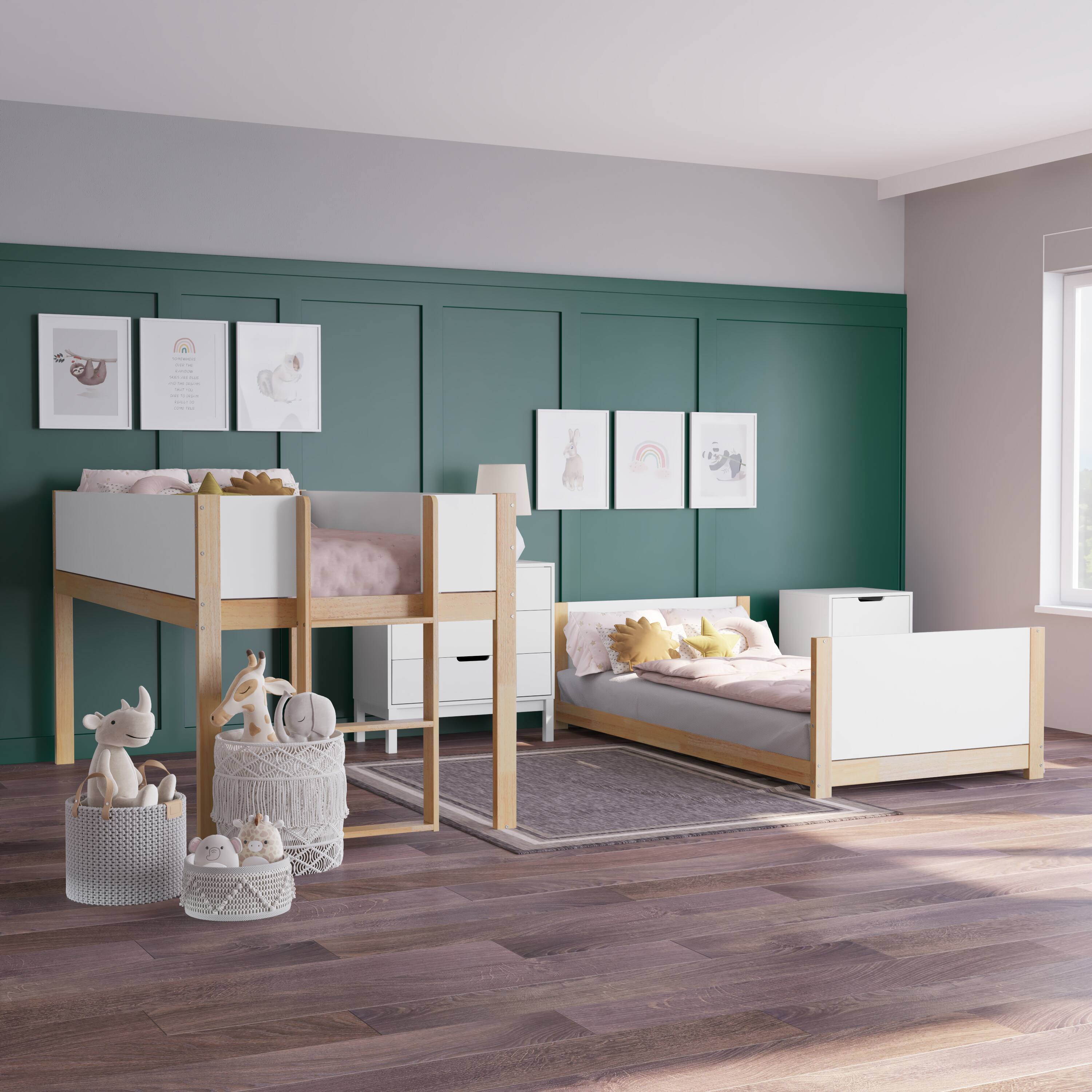 Alt View 3. Emma + Oliver - Samuel Kids Bunk Bed with Convertible, Solid Wood Frame and Easy-to-Climb Ladder with No Box Spring Required - White/Natural.