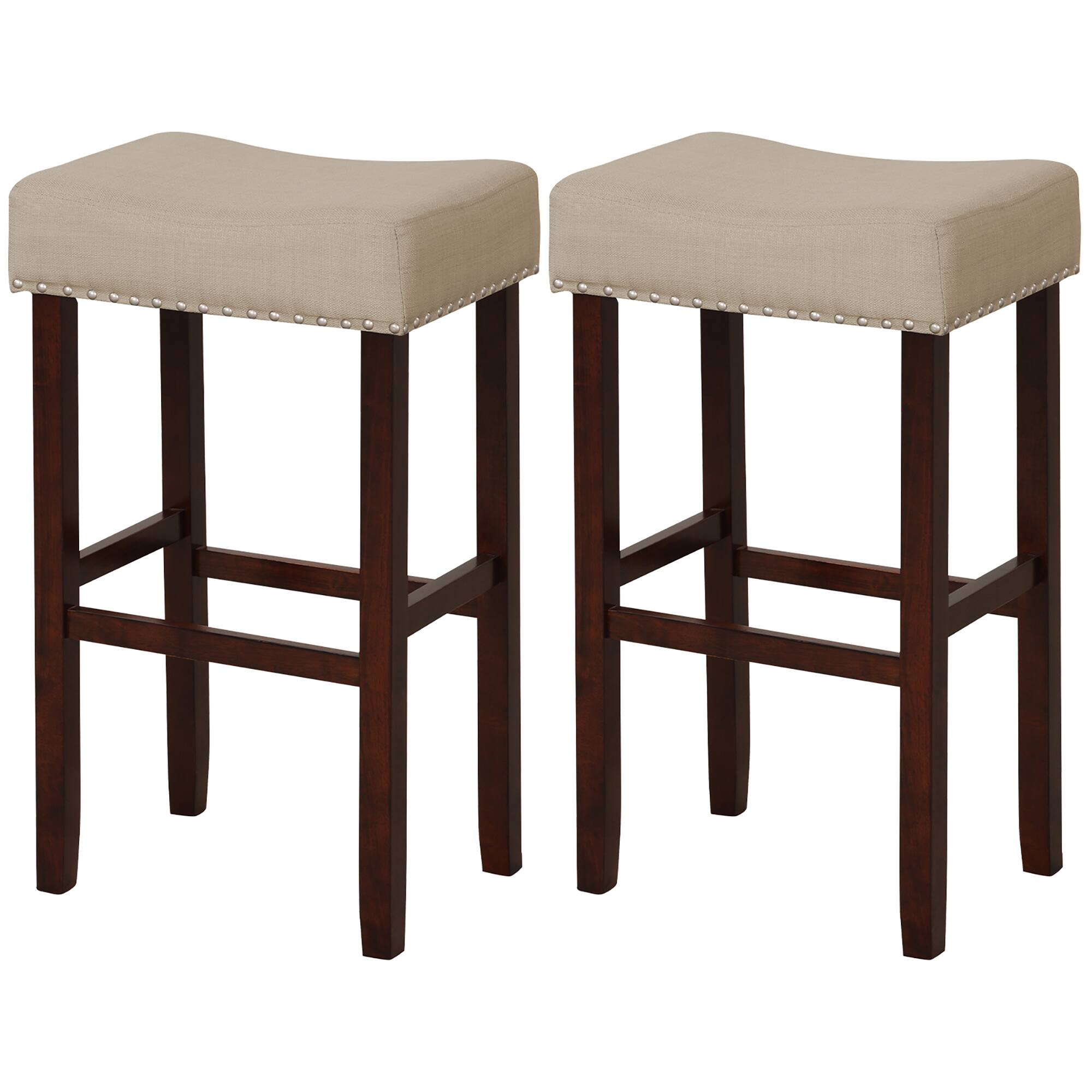 Alt View 1. Costway - Set of 2 Bar Stools Bar Height Saddle Kitchen Chairs with Wooden Legs - Beige/Brown.