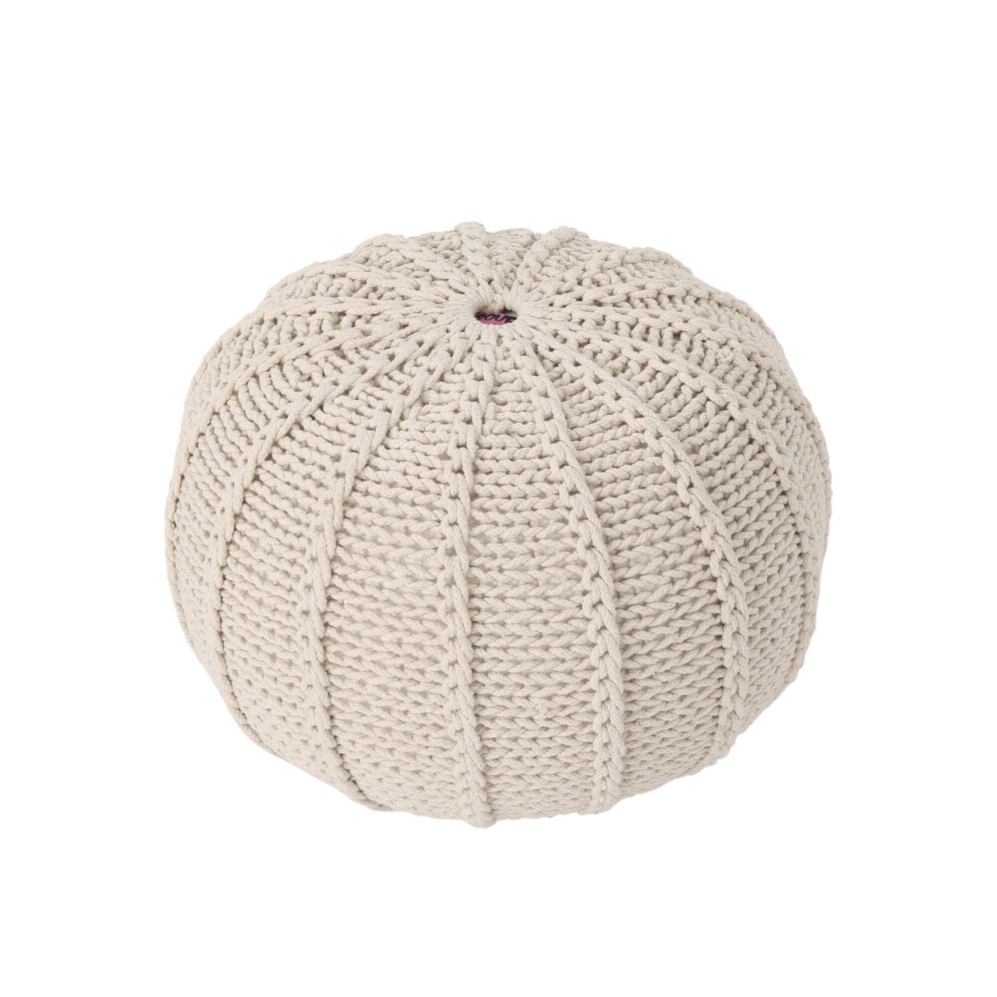 Alt View 1. GOODSILO - Knitted Cotton Round Pouf Ottoman Floor Cushion Stylish Home Decor Accessory - Beige.