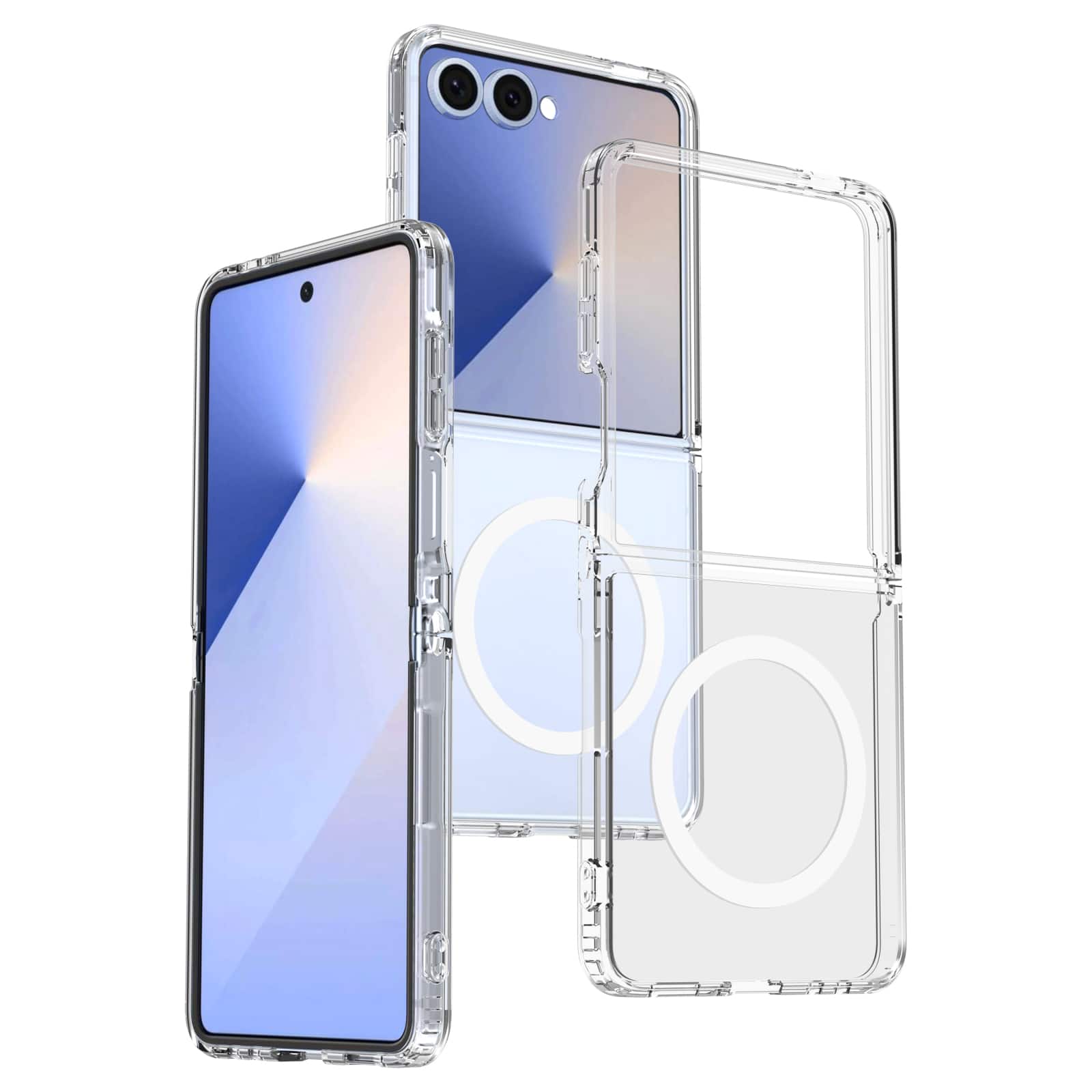 Dteck - Clear Magnetic Case for Samsung Galaxy Z Flip7 Slim Anti Yellow Hard PC Shockproof Cover Wireless Charging Compatible - Clean
