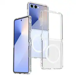 Dteck - Clear Magnetic Case for Samsung Galaxy Z Flip7 Slim Anti Yellow Hard PC Shockproof Cover Wireless Charging Compatible - Clean