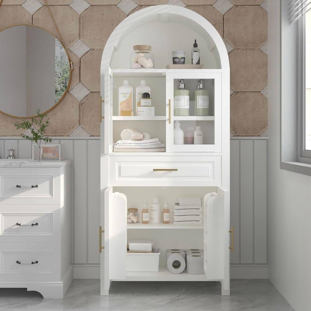 Alt View 8. Kadyn - 71" Tall Arched Farmhouse Pantry with Glass Door and Adjustable Shelves - White - White.
