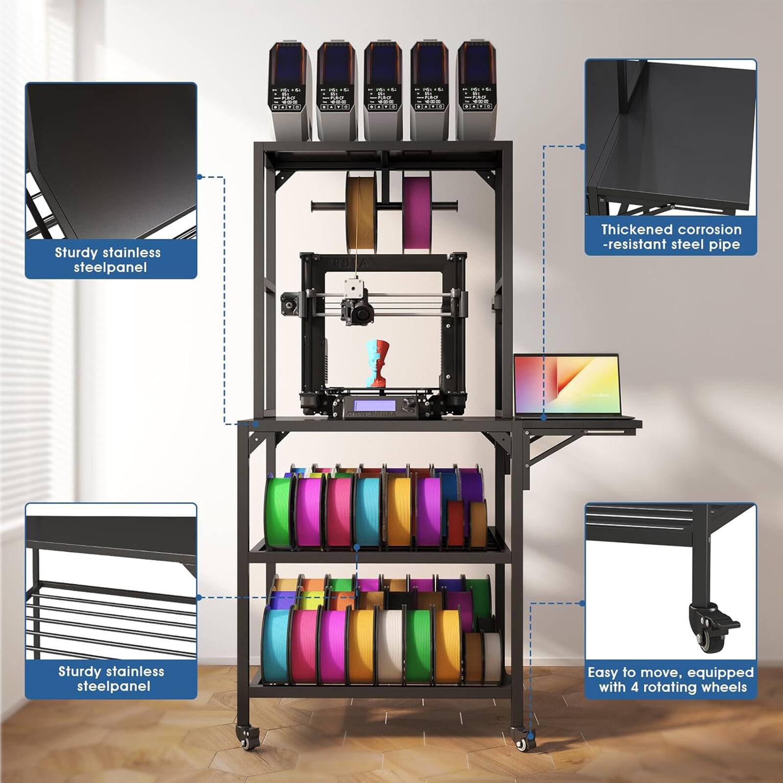 - Sturdy stainless steel panel
- Thickened corrosion-resistant steel pipe
- Easy to move, equipped with 4 rotating wheels