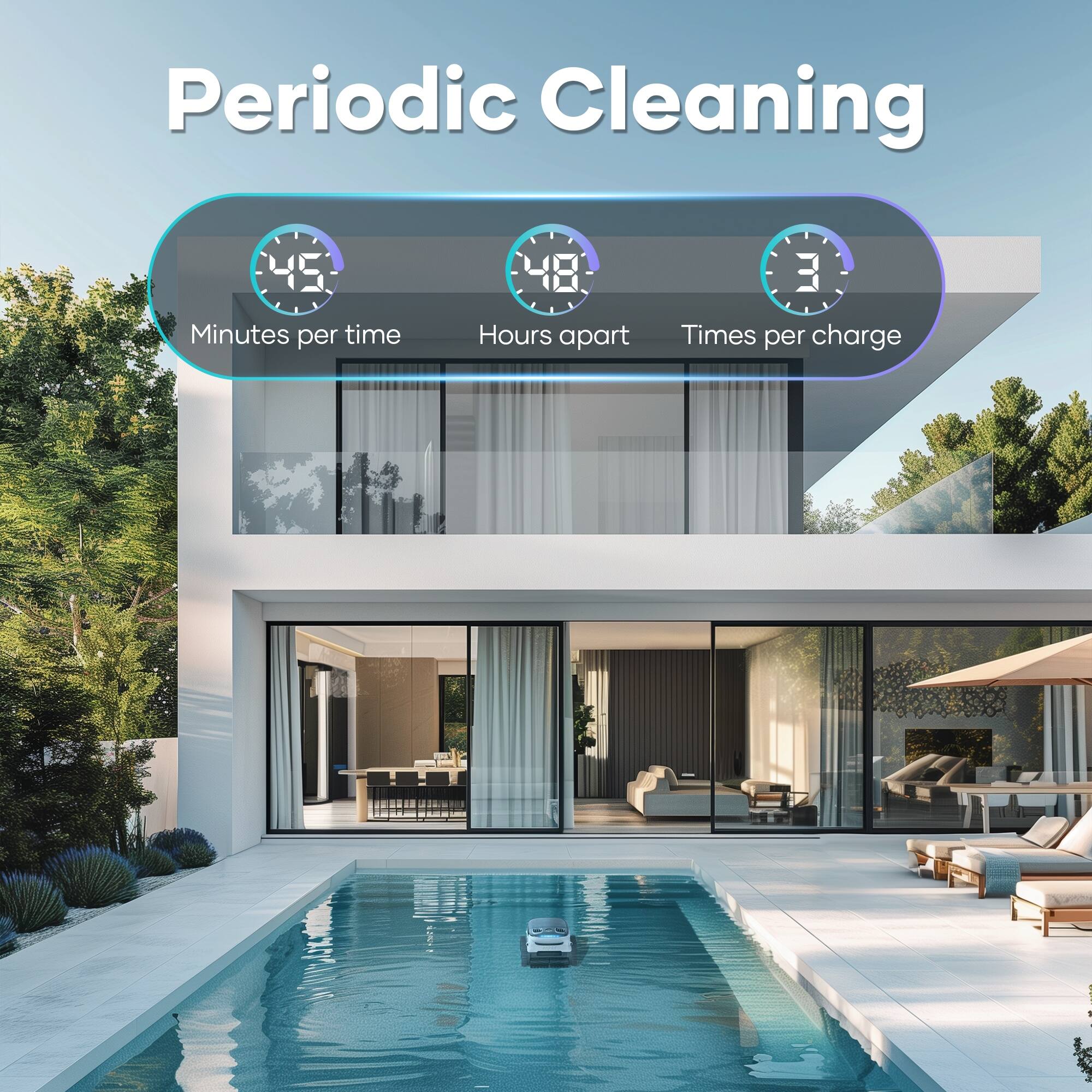 Periodic Cleaning: 4 minutes per time, 18 hours apart, 3 times per charge.