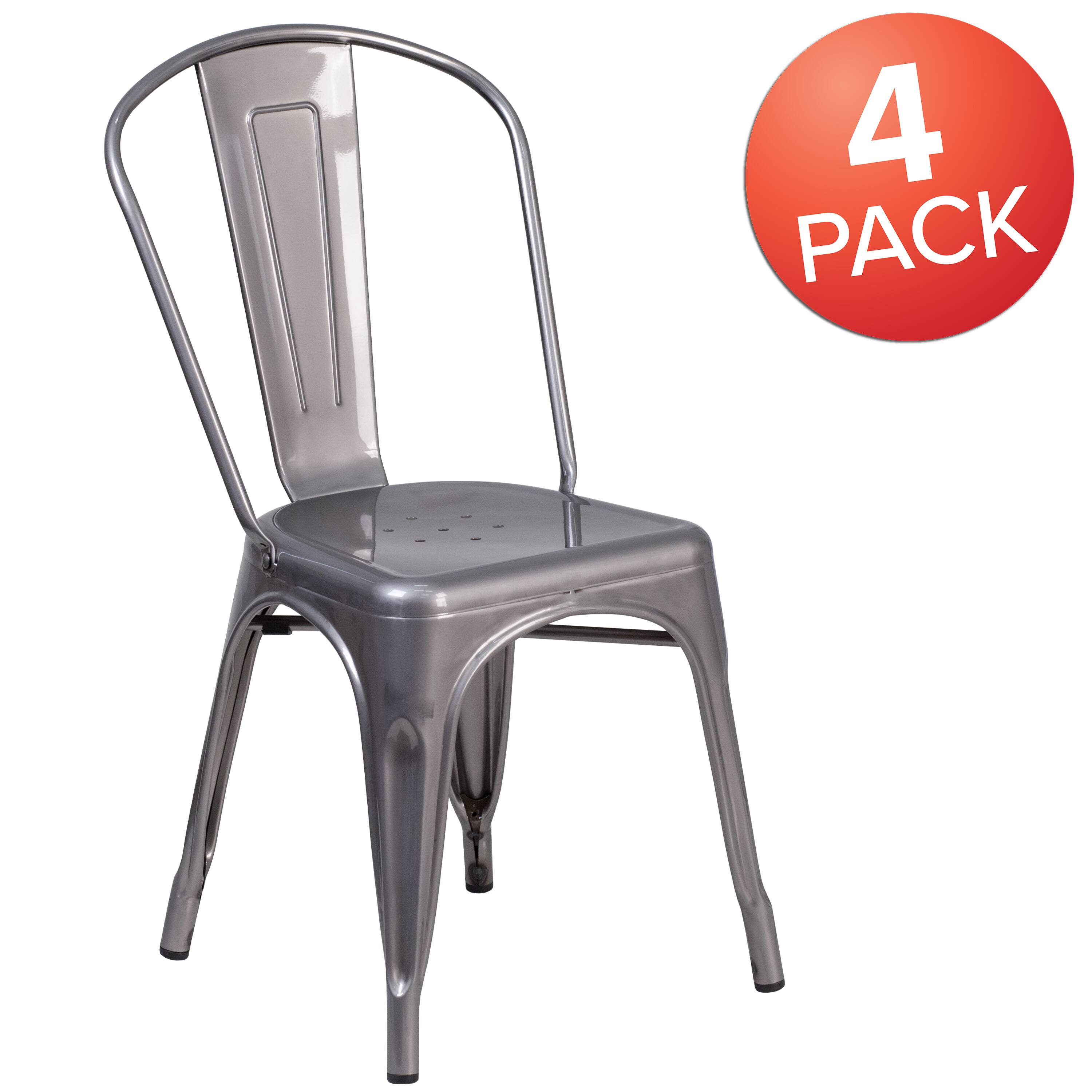 Alt View 2. Emma + Oliver - 4 Pack Metal Indoor Stackable Chair - Clear Coated.