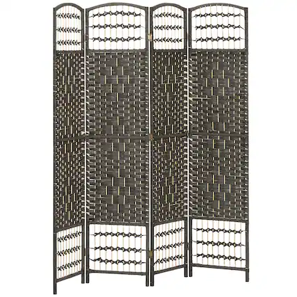 Front. Homcom - 4 Panel Room Divider, Folding Privacy Screen, 5.6' Room Separator, Wave Fiber Freestanding Partition Wall Divider - gray.