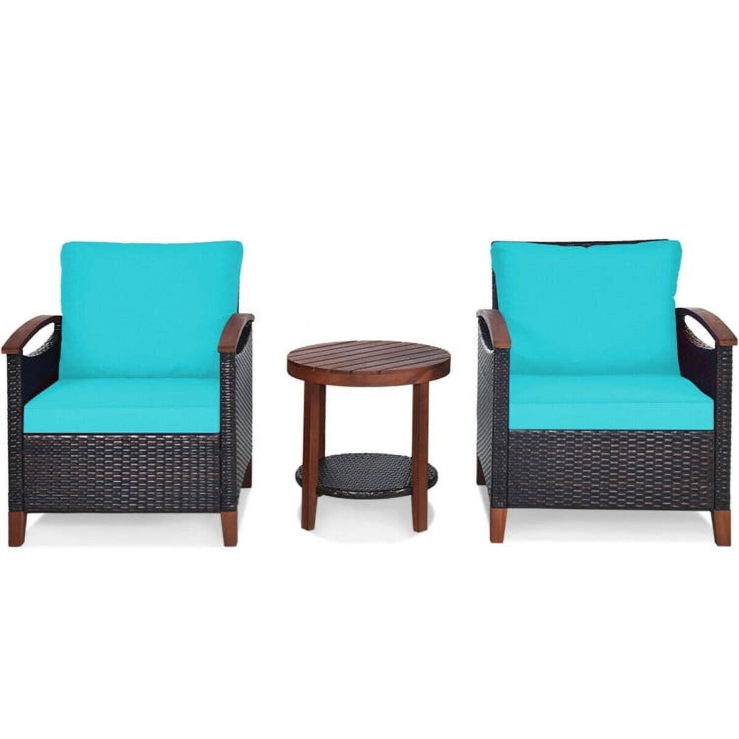 Front. Pefilos - Patio Furniture 3 Pieces Conversation Sets Outdoor Wicker Rattan Chairs Garden Backyard Balcony Porch Poolside loveseat - Blue.