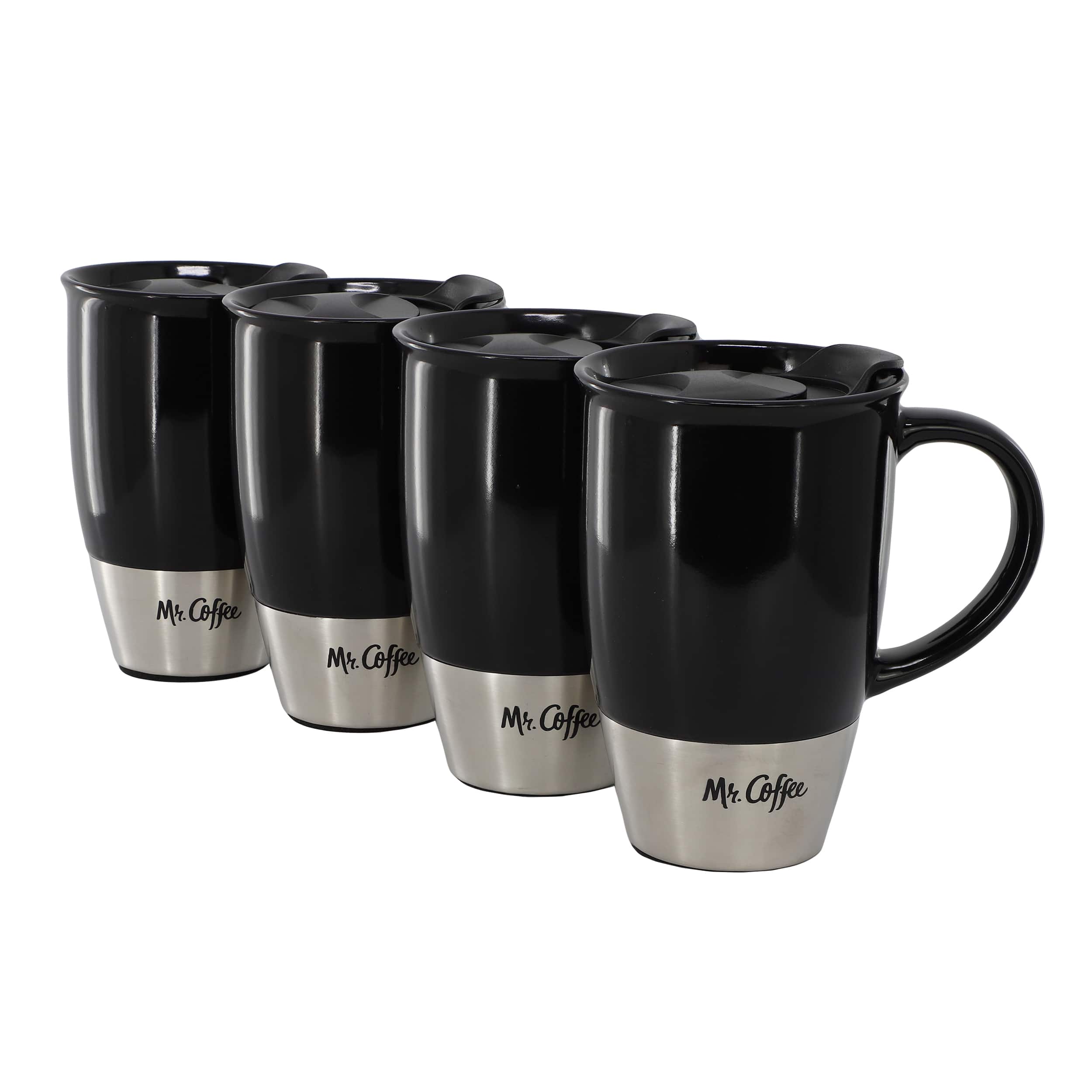 Mr. Coffee - Coupleton 4 Piece 15 Ounce Stoneware Travel Mug Set with Lid - Black