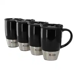 Mr. Coffee - Coupleton 4 Piece 15 Ounce Stoneware Travel Mug Set with Lid - Black
