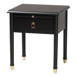 Baxton Studio - Tamra Wood Nightstand with Pullout Shelf - Modern Transitional Bedside Table with Metallic Accents - Black