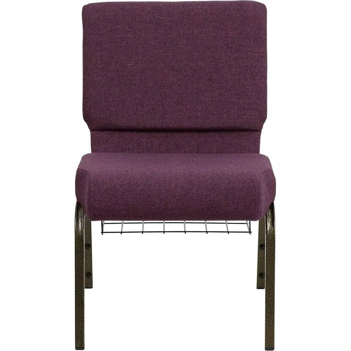 Alt View 1. Flash Furniture - HERCULES Series 21" W Church Chair with Cup Book Rack - Plum Fabric/Gold Vein Frame.