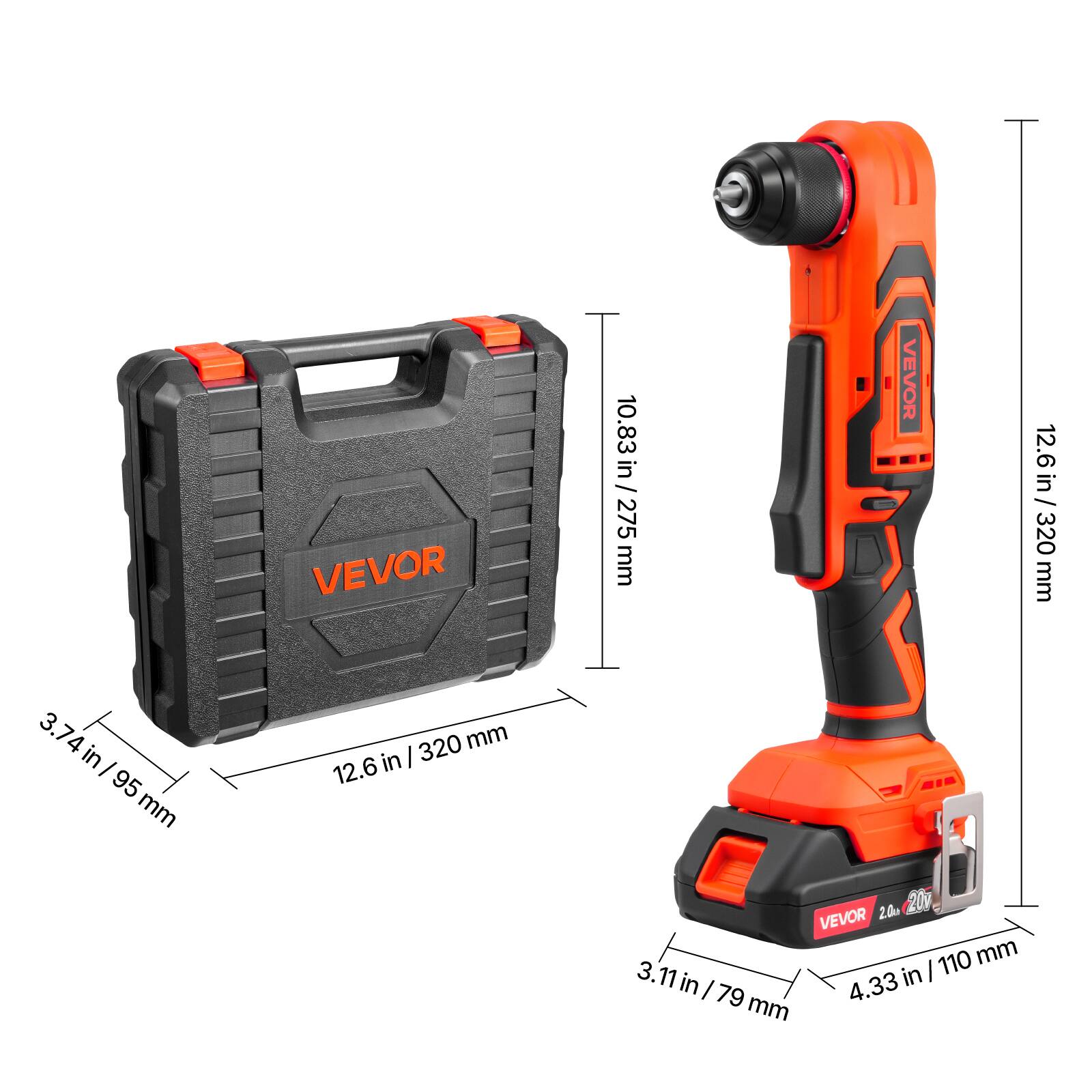 VEVOR Right Angle Drill,3/8Inch Chuck,90 Degree Cordless Right