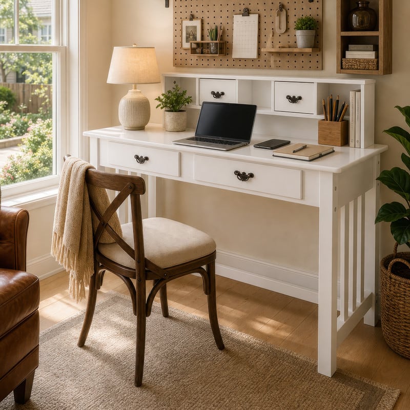 WELLFOR - 47.5 " Modern Writing Desk with 4 Drawer, Home Office Gorgeous Computer Desk, Wood Study Table - White