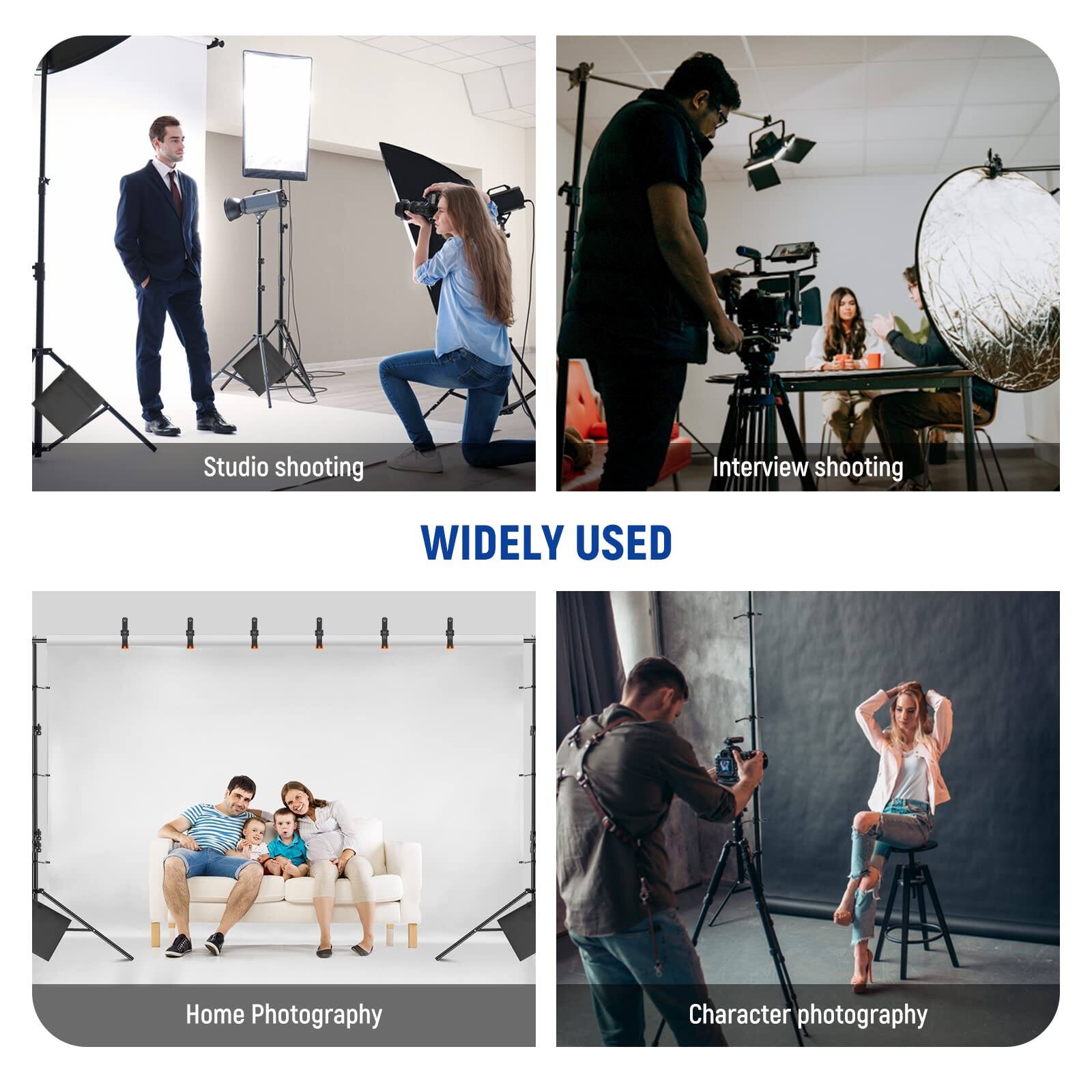 Studio shooting  
Interview shooting  
WIDELY USED  
Home Photography  
Character photography