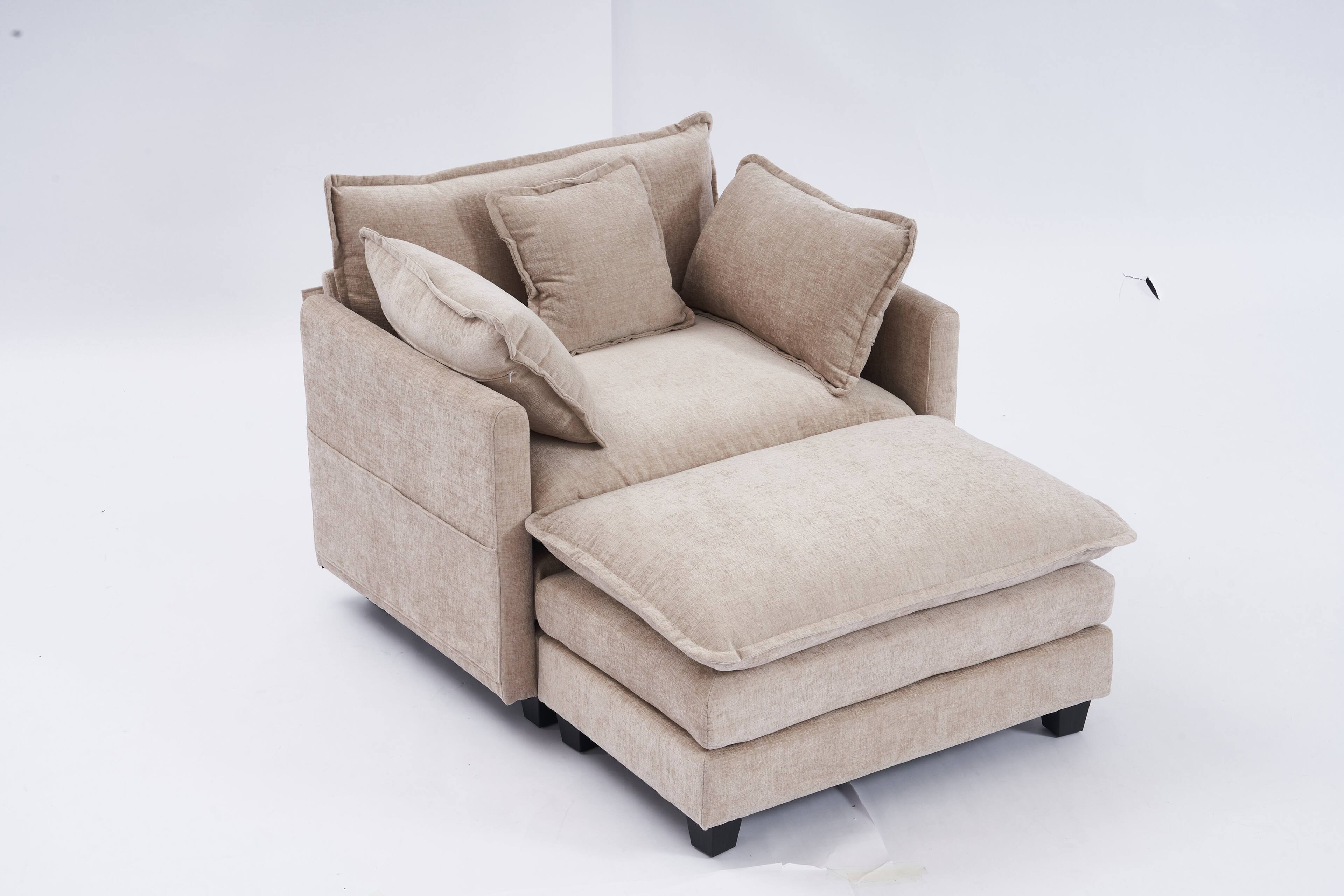 Alt View 2. JUJABU - Light Coffee Chenille Modular Single Sofa with Ottoman and Pillow for Living Room - Light Coffee.