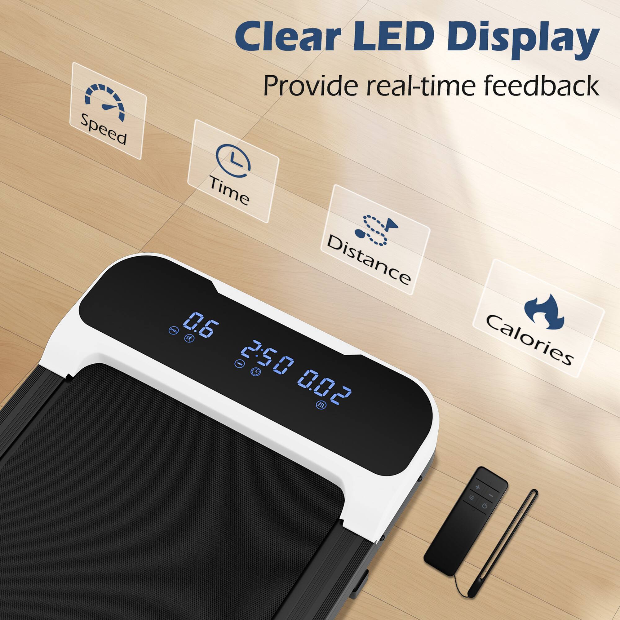Clear LED Display, Speed, Time, Distance, Calories, 0.6, 250, 0.02