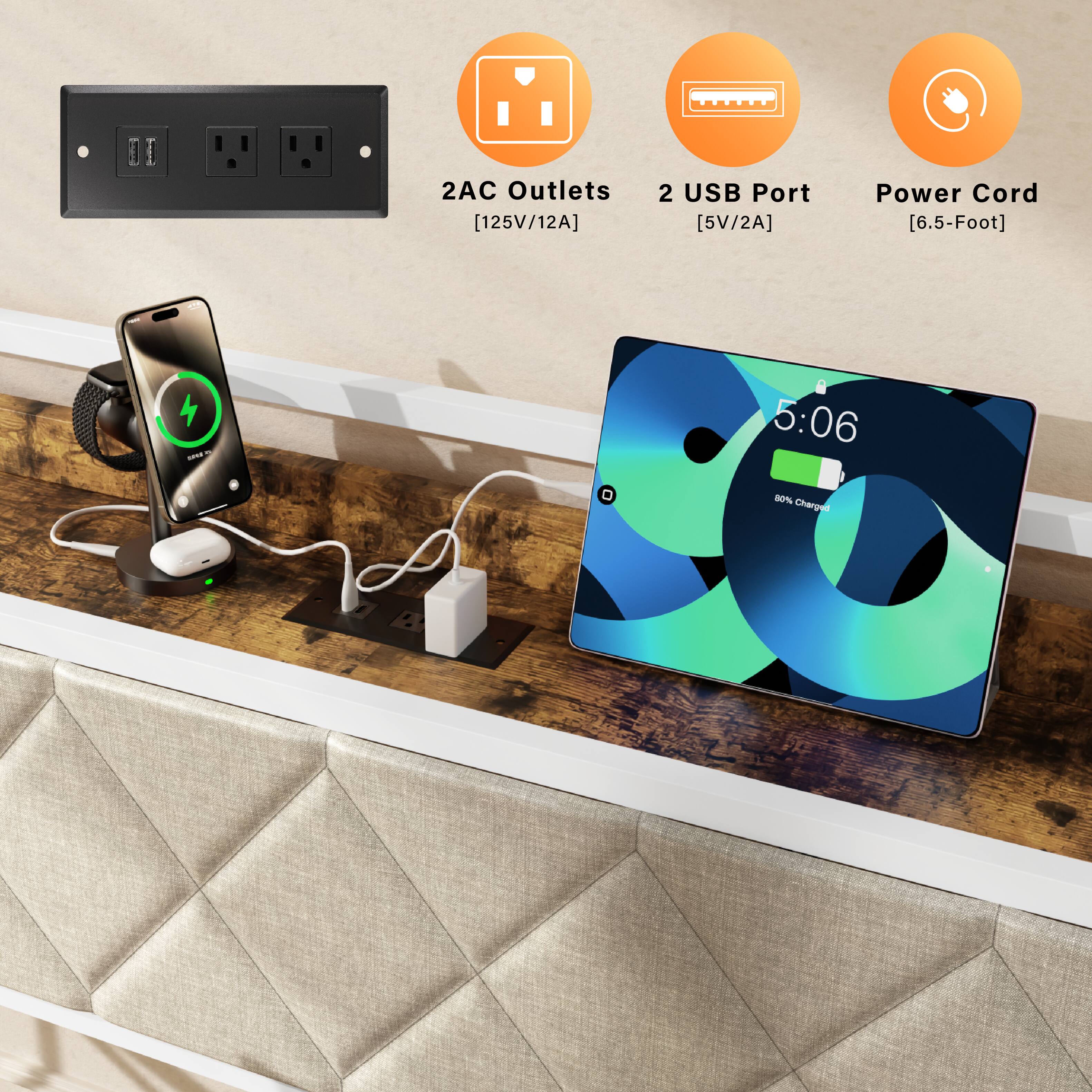 2AC Outlets [125V/12A]  
2 USB Port [5V/2A]  
Power Cord [6.5-Foot]  

5:06  
80% Charge