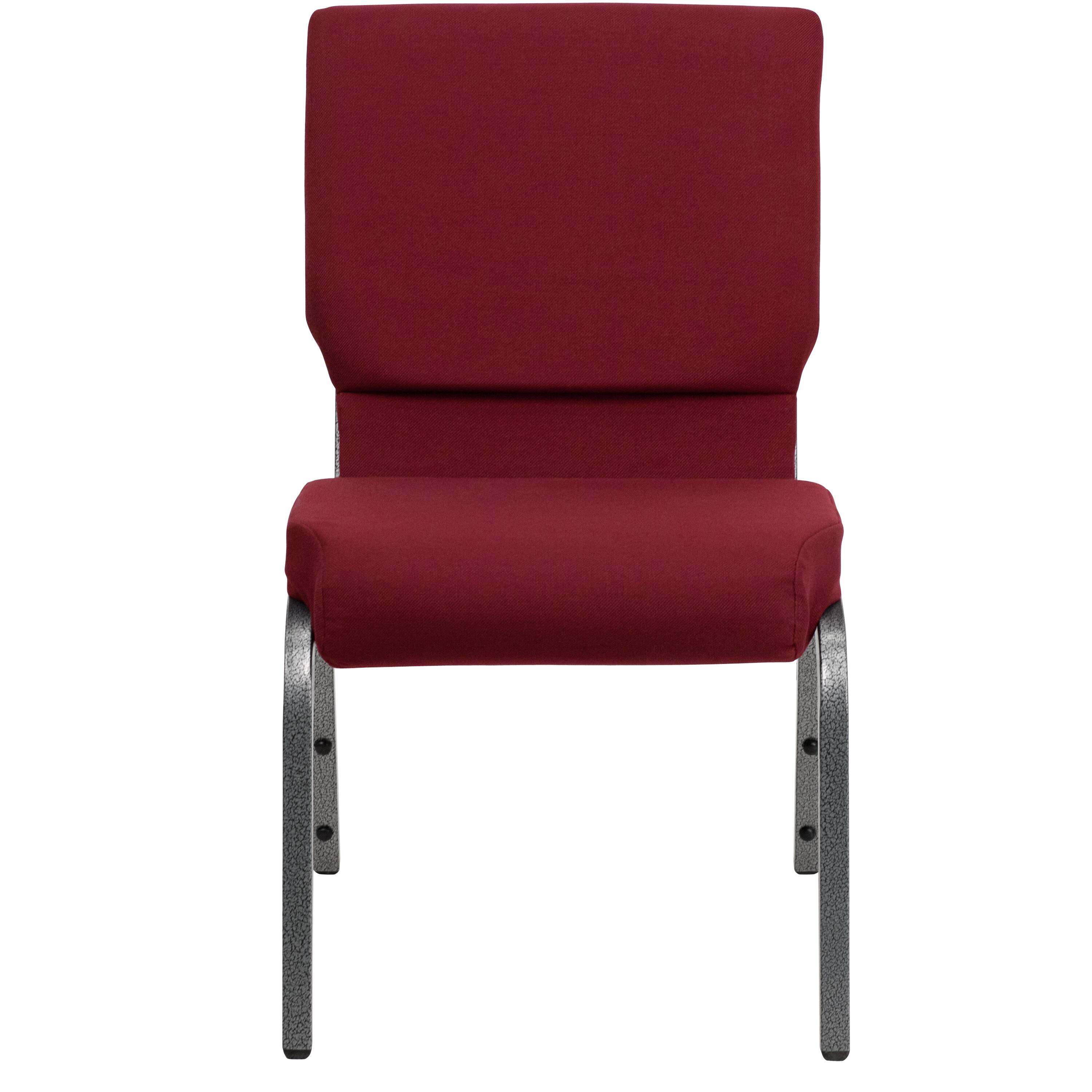 Alt View 7. Emma + Oliver - 4 Pack 18.5''W Stacking Church Chair - Burgundy Fabric/Silver Vein Frame.