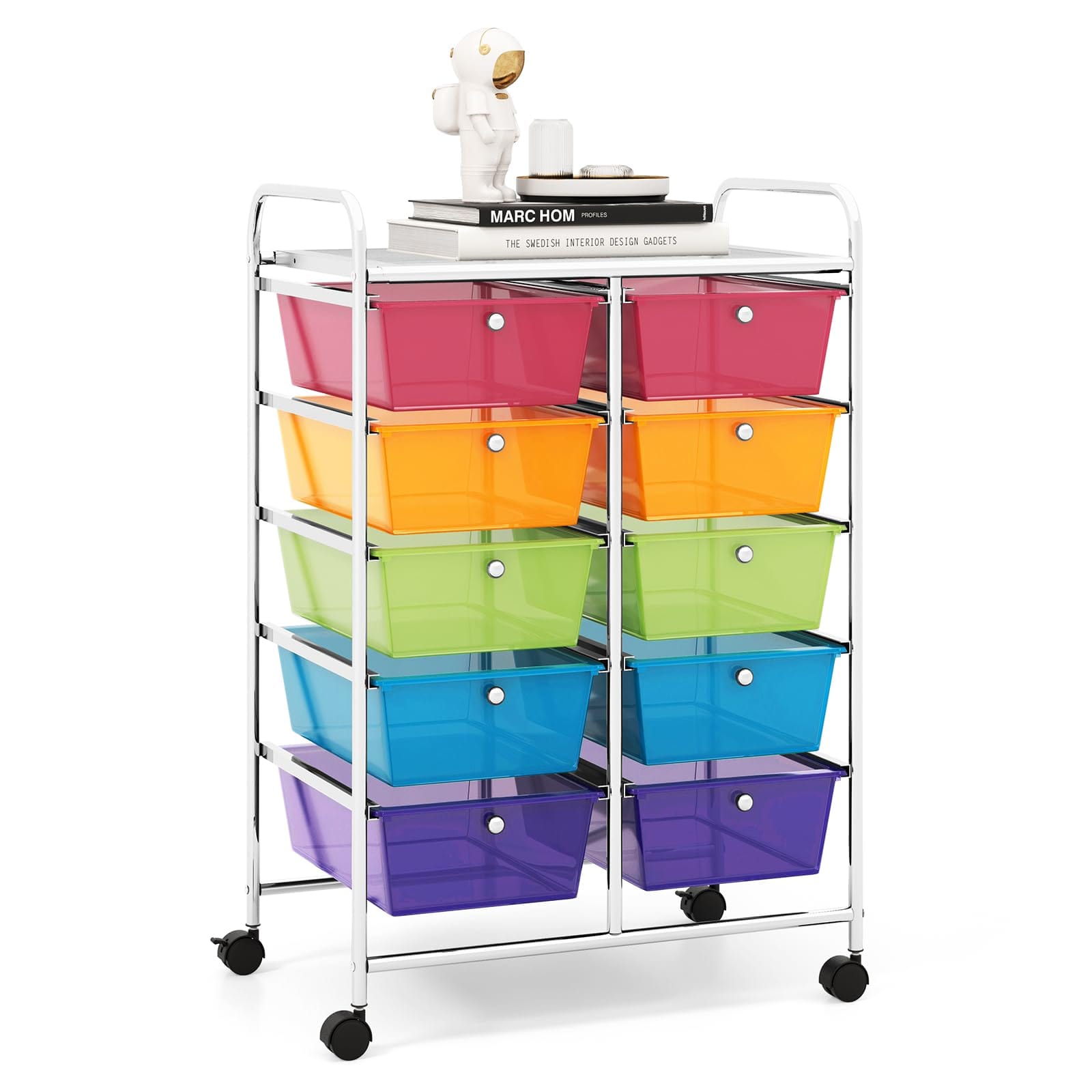 JETRANSPORT - Homgx Rolling Cart With 10 Drawers 10 Tiers Trolley Drawer Bin Carts 2 Lockable Wheels - Multicolor